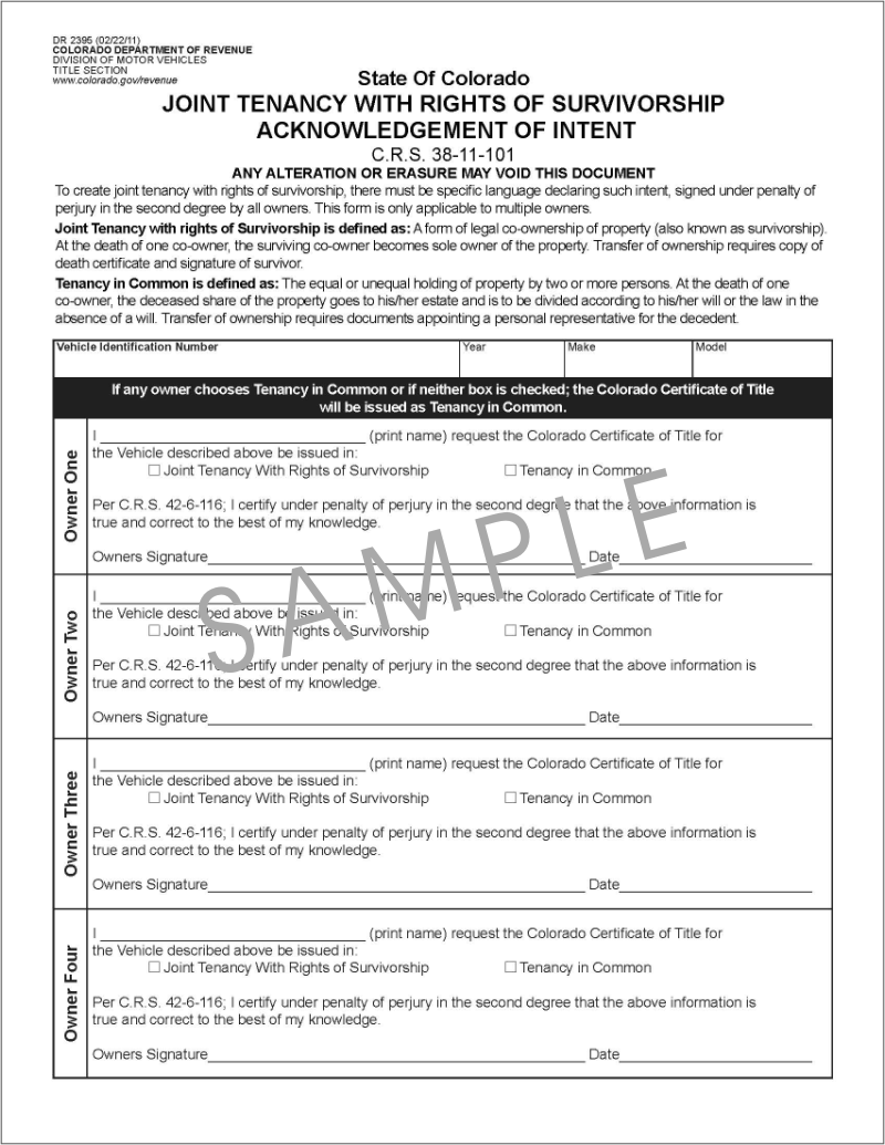 DR2395 Application for Title Joint Tenancy